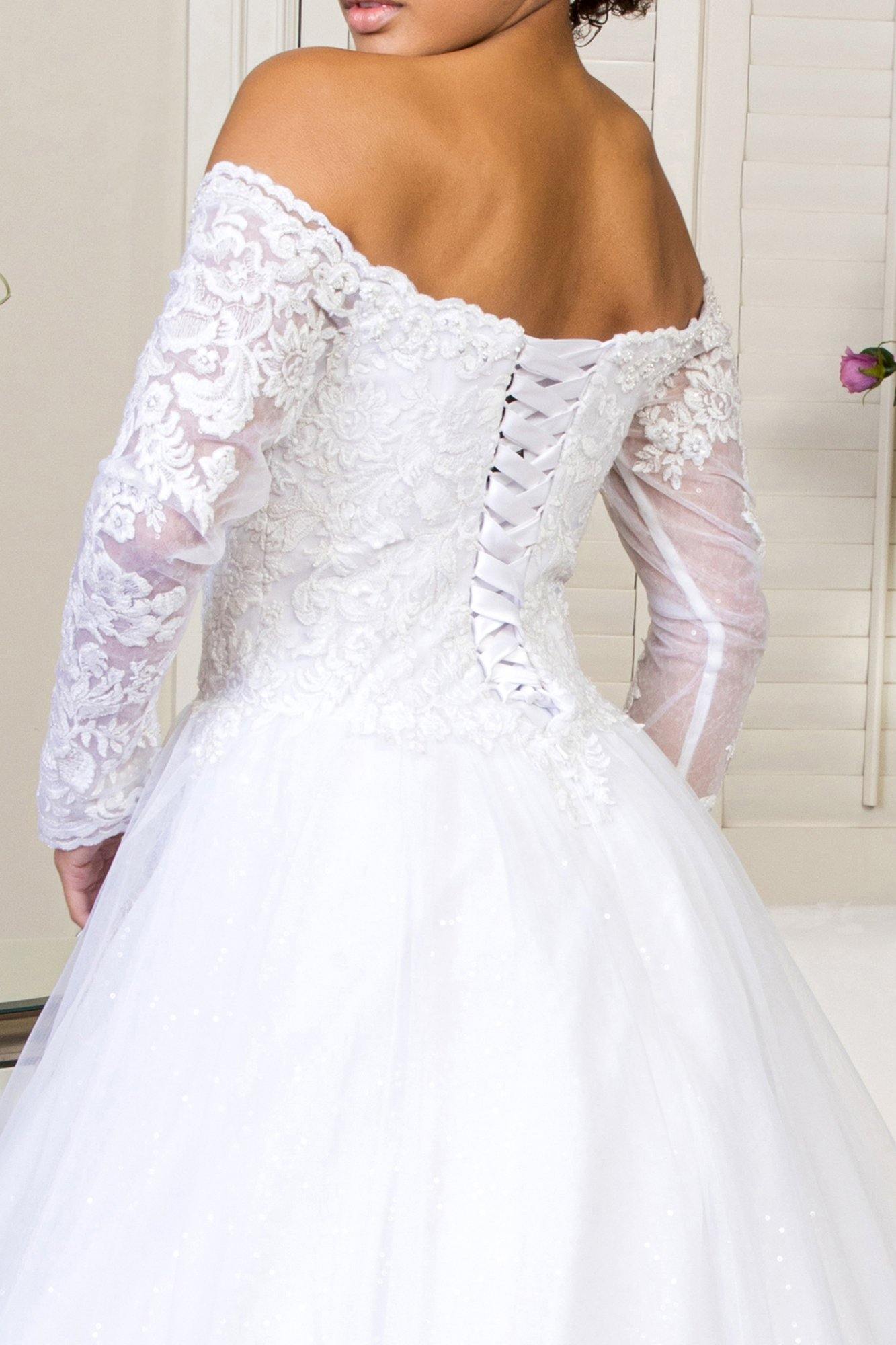 Long Sleeve Off Shoulder Mesh Wedding Gown