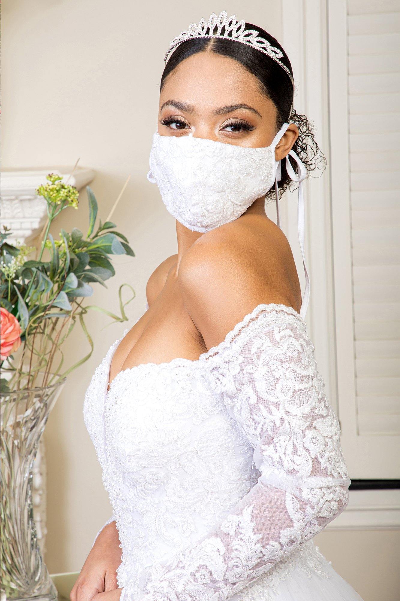 Long Sleeve Off Shoulder Mesh Wedding Gown