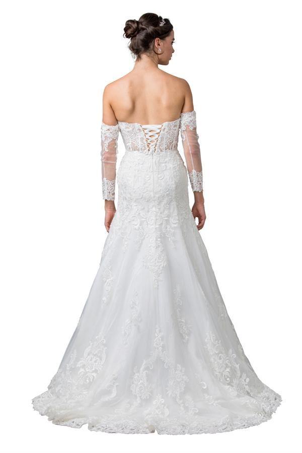 Long Sleeve Off white Strapless Wedding Gown