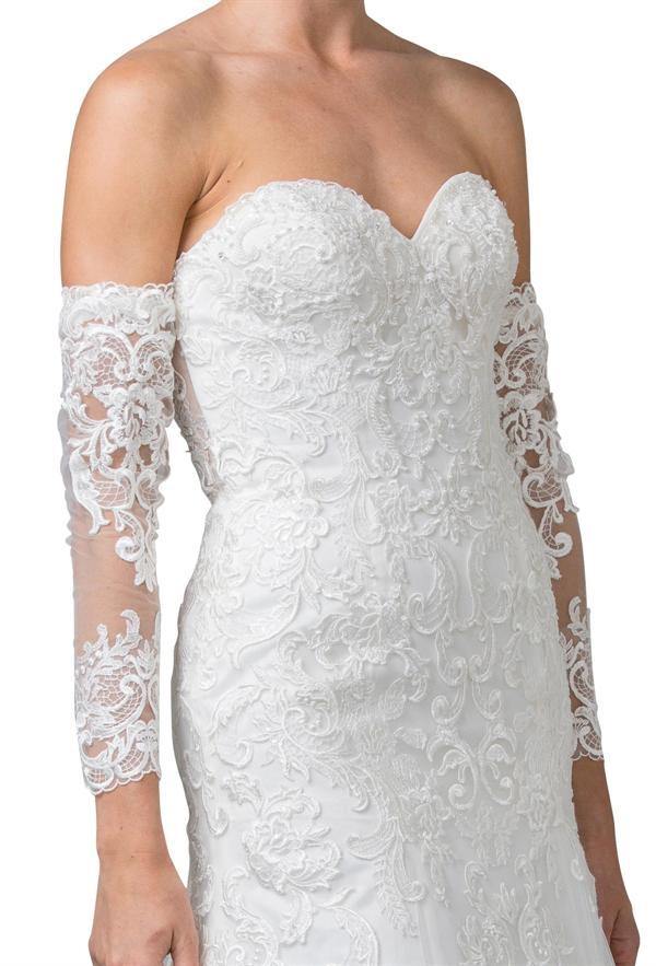 Long Sleeve Off white Strapless Wedding Gown