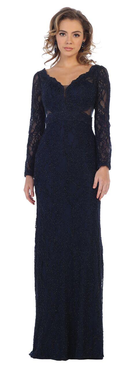 Long Sleeve Open Back Formal Dress Evening Gown - The Dress Outlet May Queen