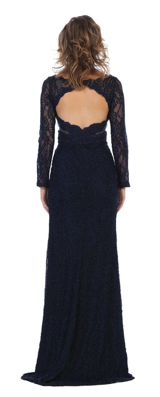 Long Sleeve Open Back Formal Dress Evening Gown - The Dress Outlet May Queen