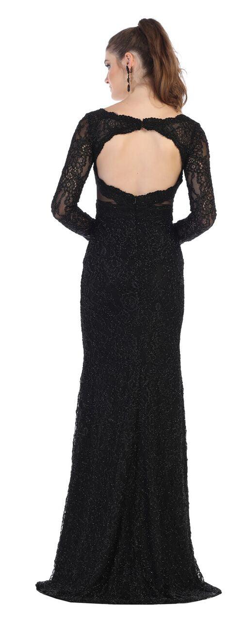 Long Sleeve Open Back Formal Dress Evening Gown - The Dress Outlet May Queen