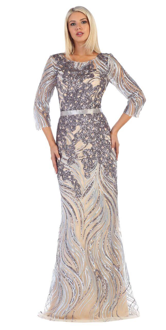 Long Sleeve Plus Size Dress Evening Formal Gown - The Dress Outlet May Queen