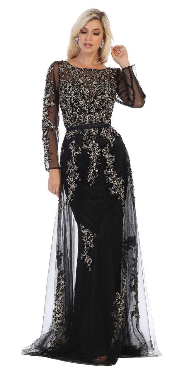 Long Sleeve Plus Size Dress Evening Gown - The Dress Outlet May Queen