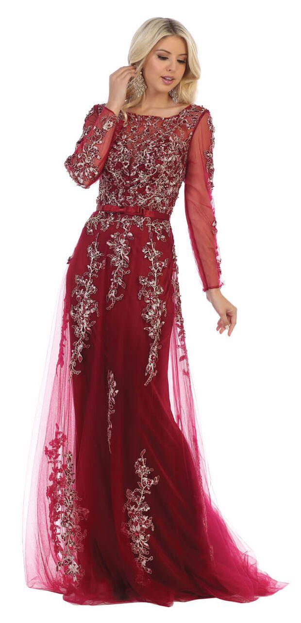 Long Sleeve Plus Size Dress Evening Gown - The Dress Outlet May Queen