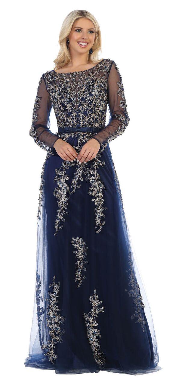 Long Sleeve Plus Size Dress Evening Gown - The Dress Outlet May Queen