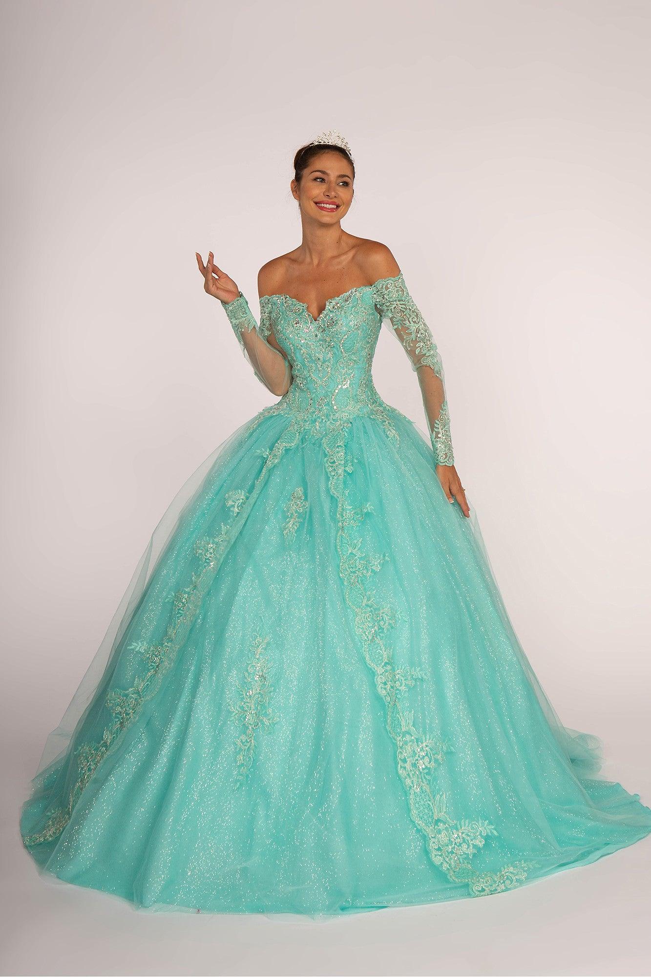 Long Sleeve Quinceanera Sweet 16 Ball Gown - The Dress Outlet Elizabeth K