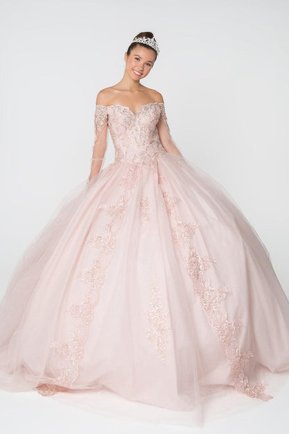 Long Sleeve Quinceanera Sweet 16 Ball Gown - The Dress Outlet Elizabeth K