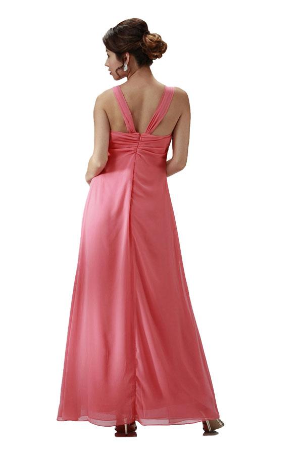Coral Sweetheart Floor-Length Chiffon Formal Gown Rhinestone Brooch Poly USA 7000