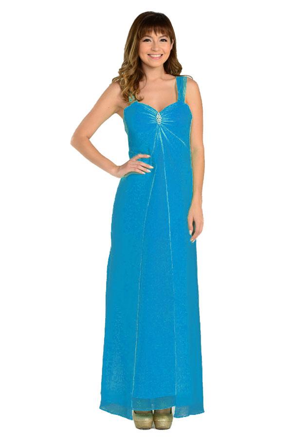 Ocean Sweetheart Floor-Length Chiffon Formal Gown Rhinestone Brooch Poly USA 7000