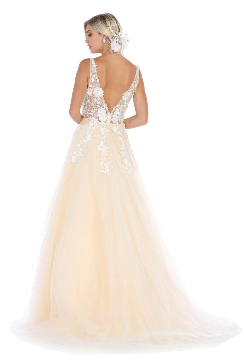 Long Sleeveless Deep V Neck Prom Dress Ball Gown - The Dress Outlet May Queen