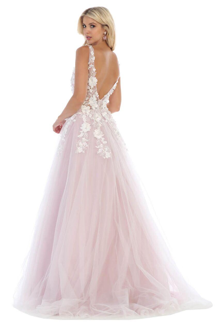 Long Sleeveless Deep V Neck Prom Dress Ball Gown - The Dress Outlet May Queen