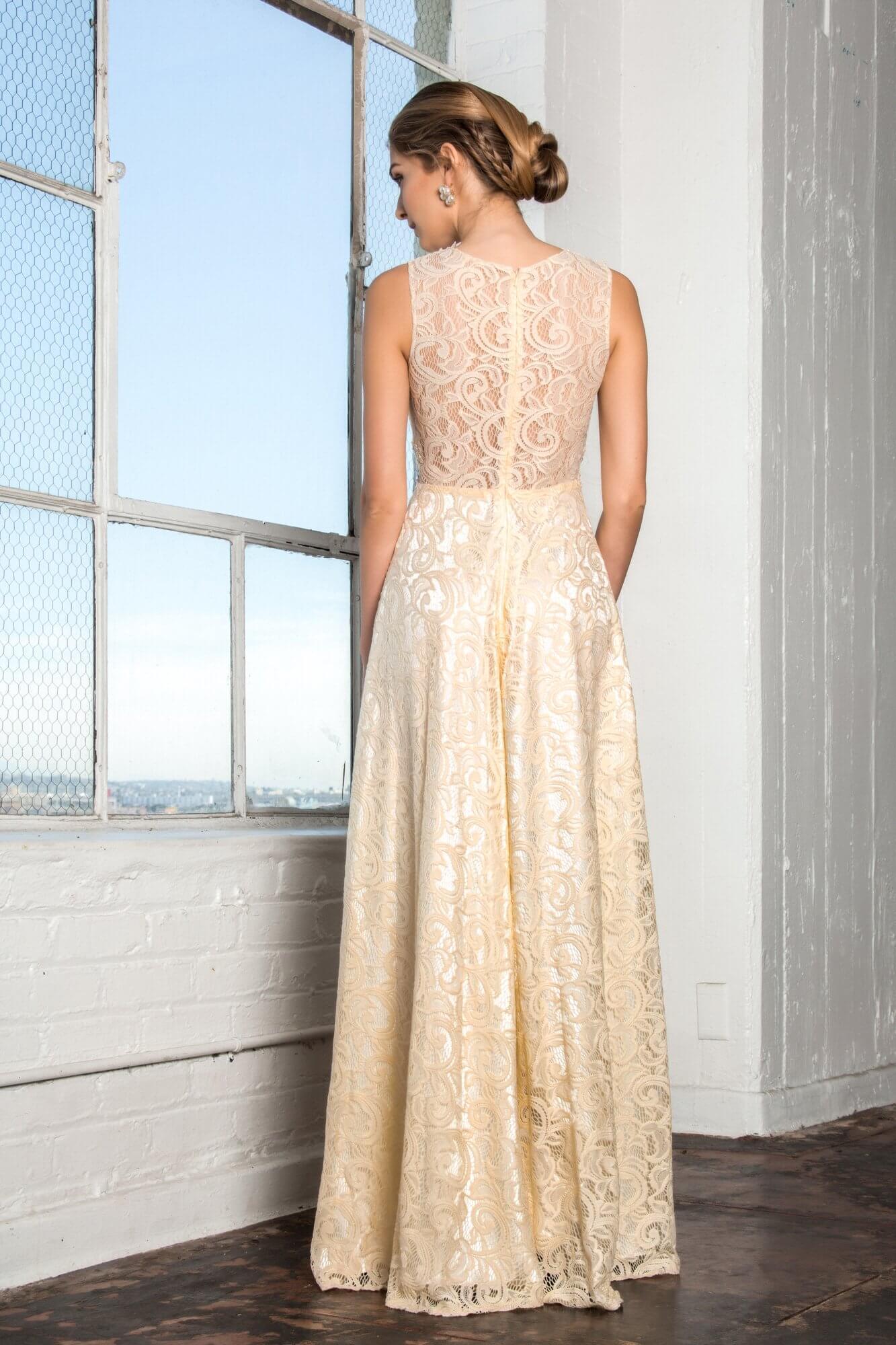 GLS Long Sleeveless Formal Dress Evening Lace Gown - Blush - XS - A-Line with Rhinestone Embellishment GLS Long Sleeveless Formal Dress Evening Lace Gown - Blush - XS - A-Line with Rhinestone Embellishment
