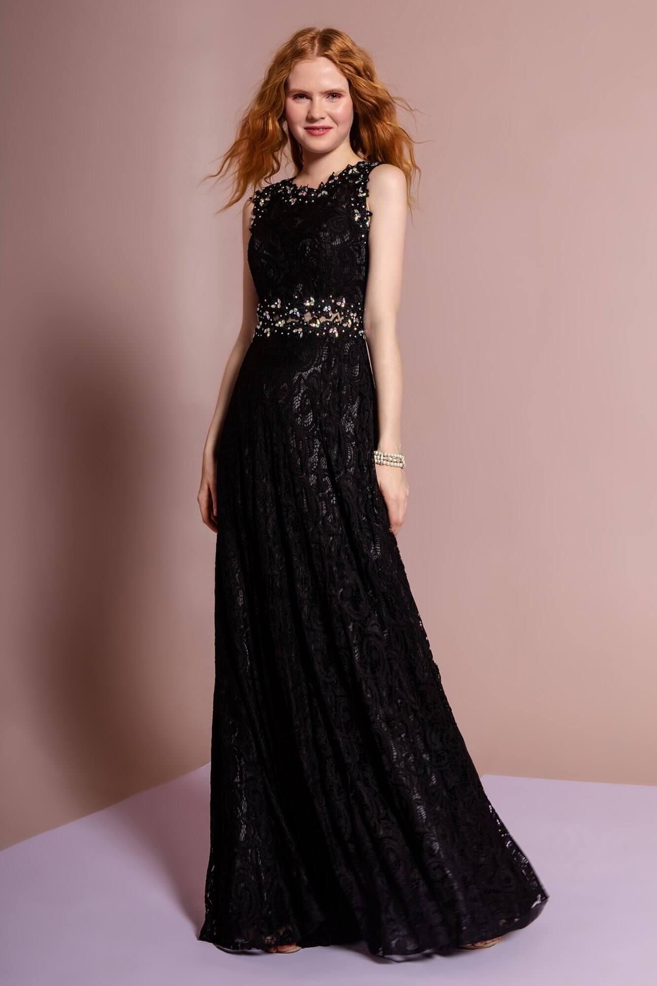 GLS Long Sleeveless Formal Dress Evening Lace Gown - Blush - XS - A-Line with Rhinestone Embellishment GLS Long Sleeveless Formal Dress Evening Lace Gown - Blush - XS - A-Line with Rhinestone Embellishment
