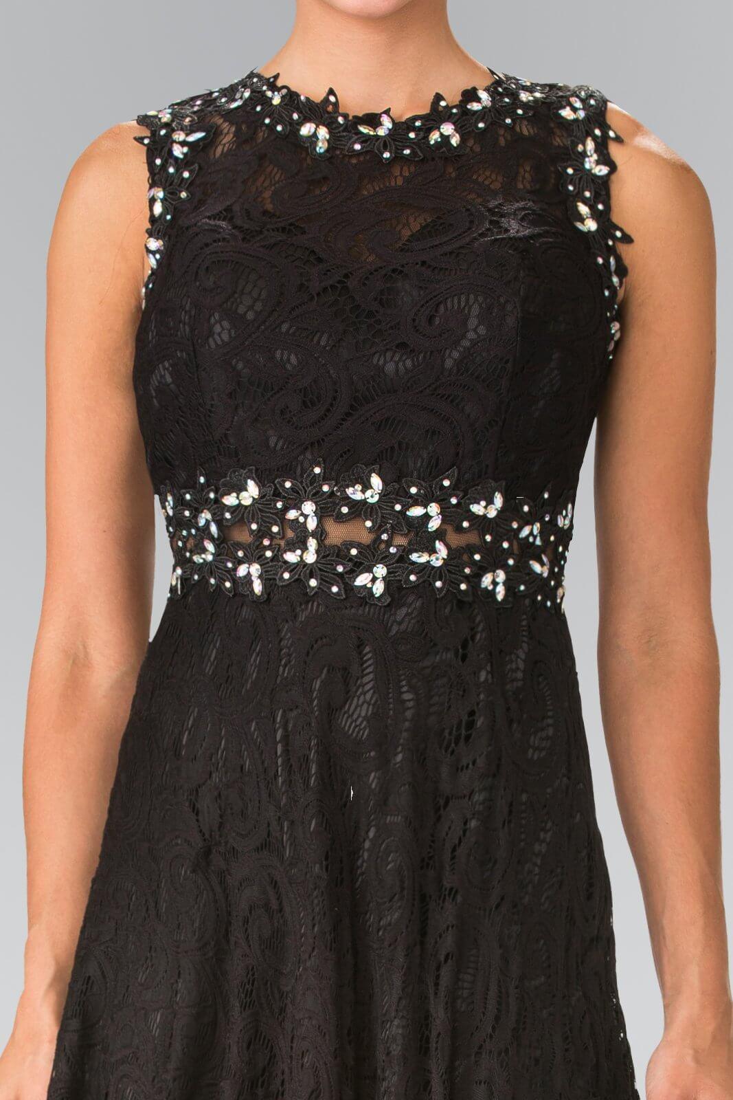 GLS Long Sleeveless Formal Dress Evening Lace Gown - Blush - XS - A-Line with Rhinestone Embellishment
