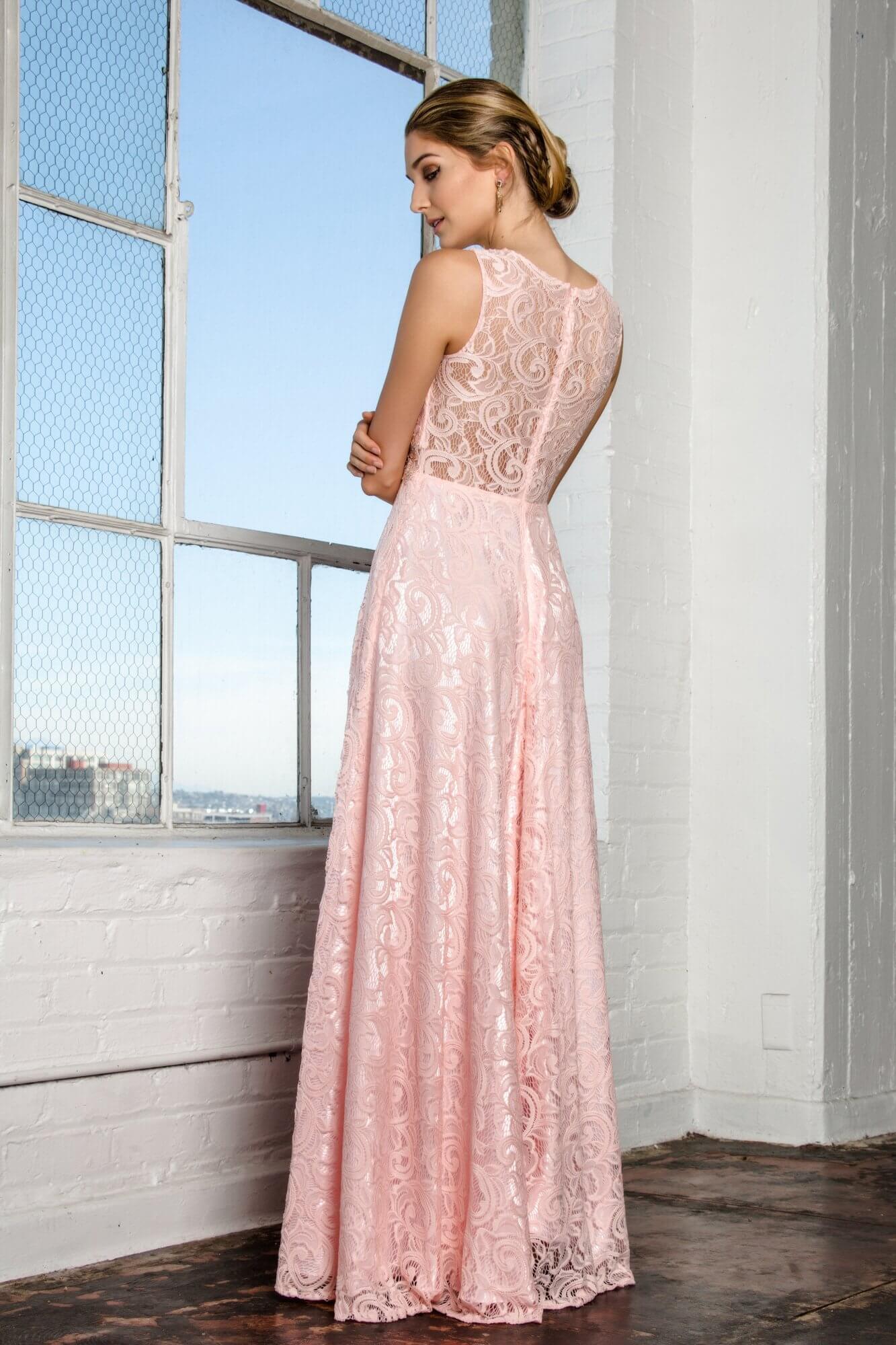 GLS Long Sleeveless Formal Dress Evening Lace Gown - Blush - XS - A-Line with Rhinestone Embellishment GLS Long Sleeveless Formal Dress Evening Lace Gown - Blush - XS - A-Line with Rhinestone Embellishment