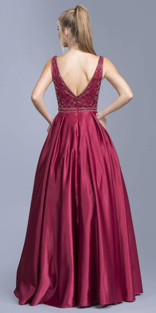 Long Sleeveless Formal Evening Prom Beaded Dress