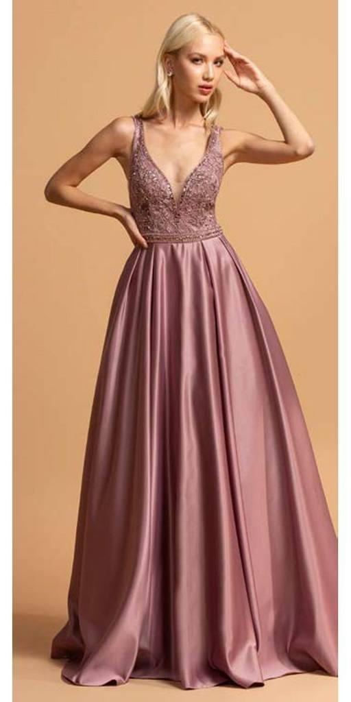 Long Sleeveless Formal Evening Prom Beaded Dress