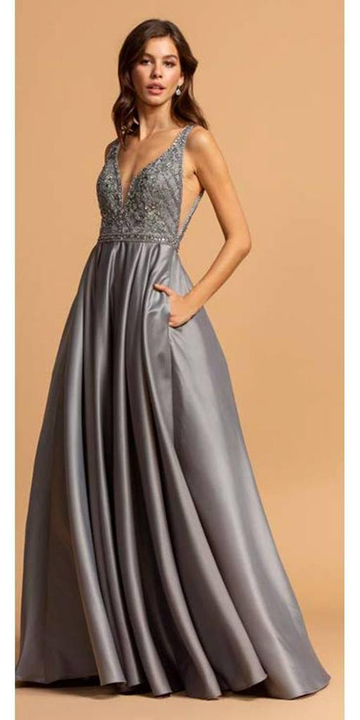 Long Sleeveless Formal Evening Prom Beaded Dress