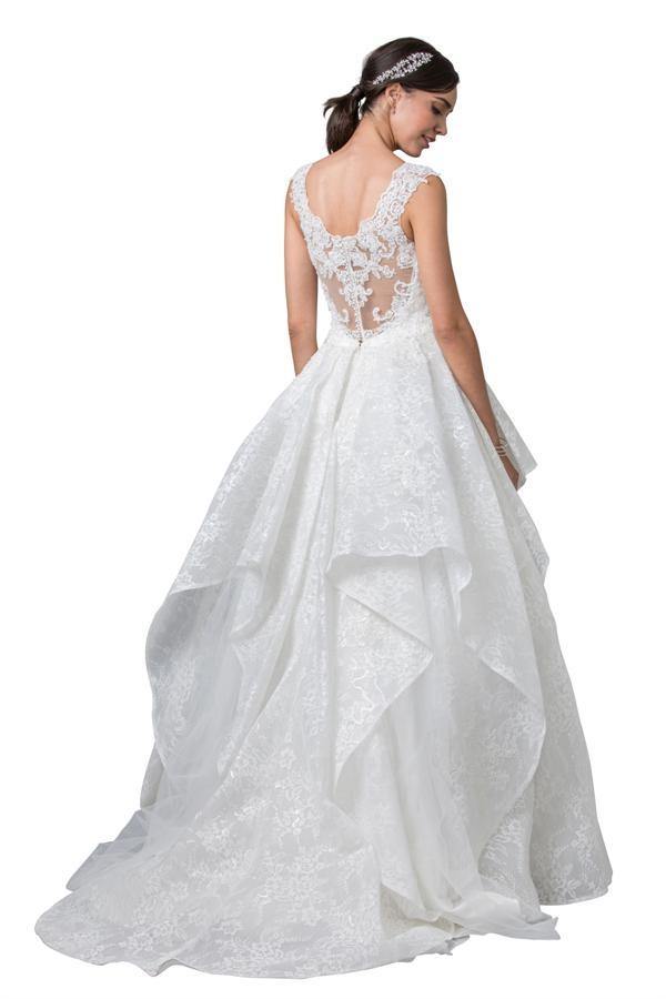 Long Sleeveless Off White Tiered Wedding Gown - The Dress Outlet