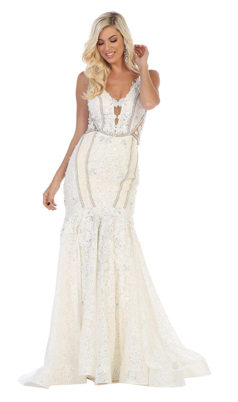 Long Sleeveless Prom Lace Dress Mermaid Gown - The Dress Outlet May Queen