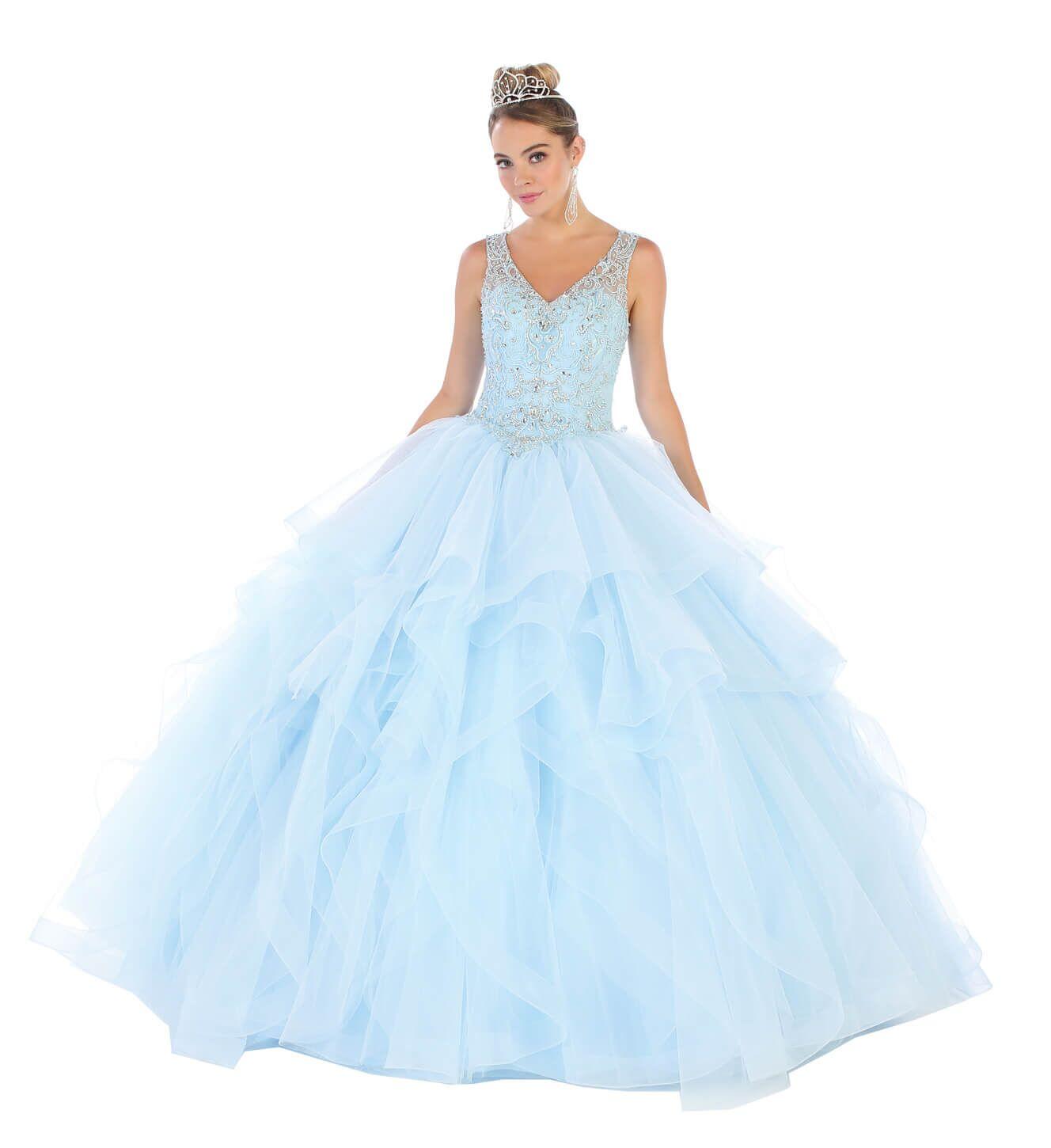 Long Sleeveless Quinceanera Sweet 16 Ball Gown - The Dress Outlet May Queen