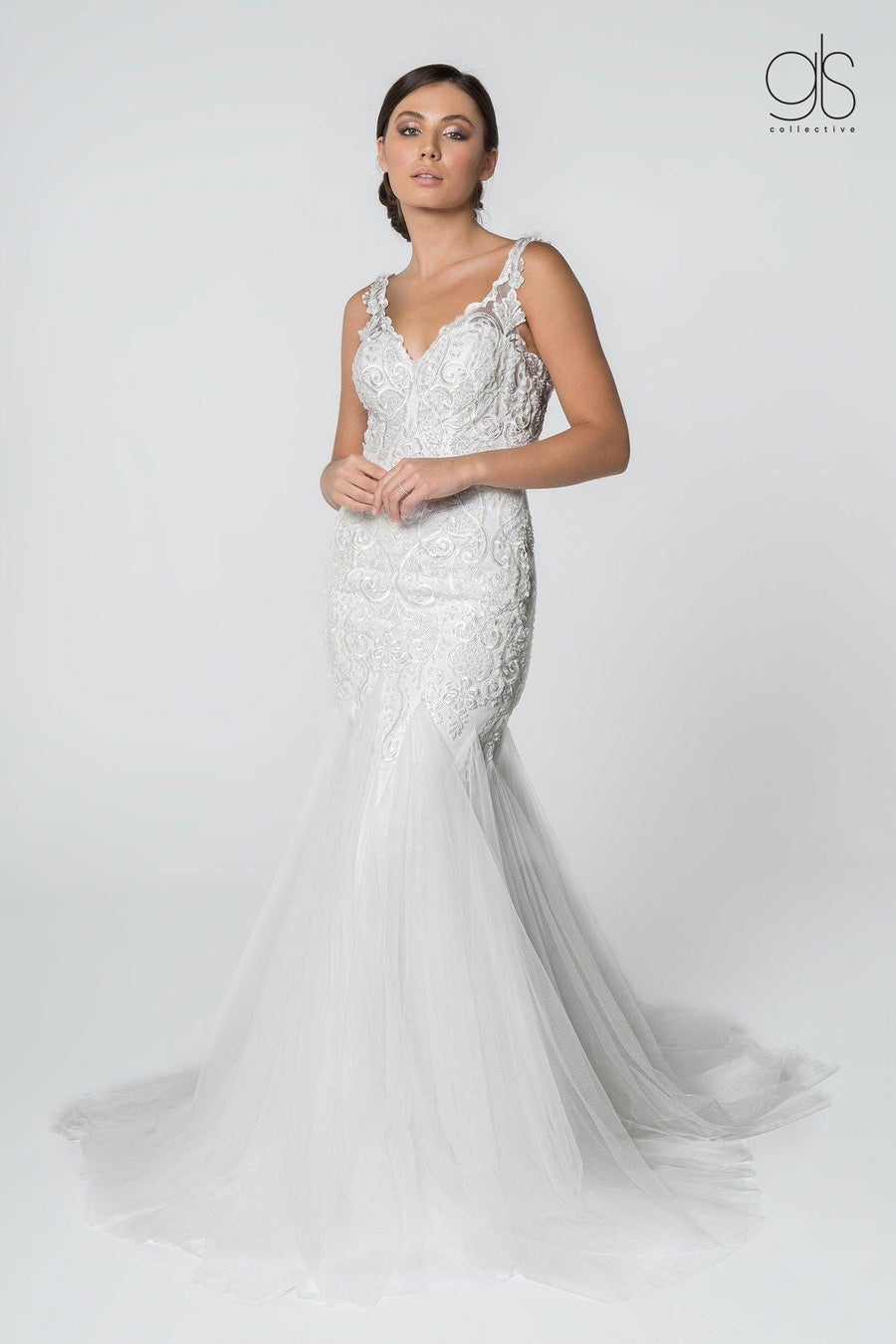 Long Sleeveless V-Neck Mermaid Wedding Gown - The Dress Outlet Elizabeth K