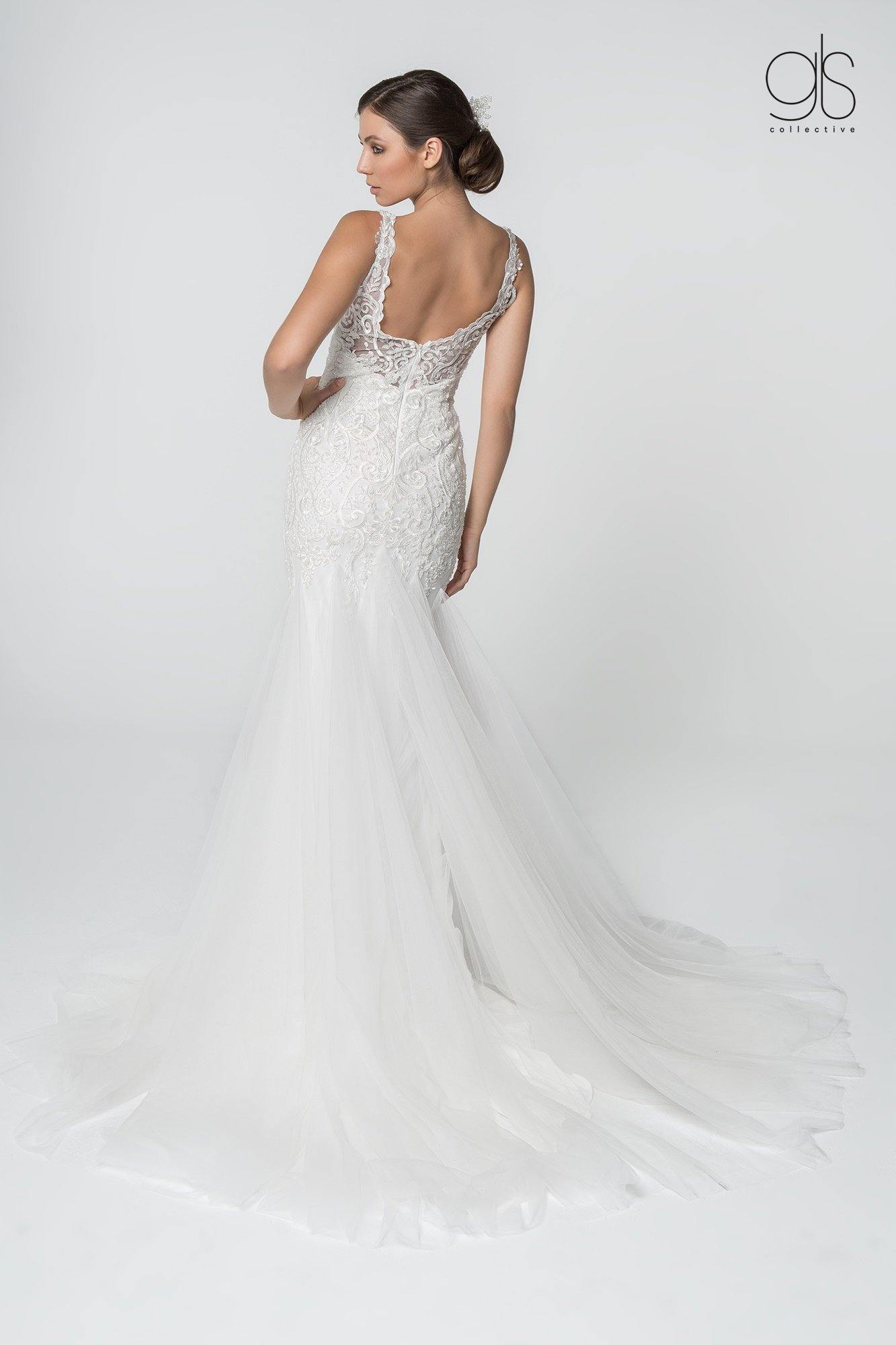 Long Sleeveless V-Neck Mermaid Wedding Gown - The Dress Outlet Elizabeth K