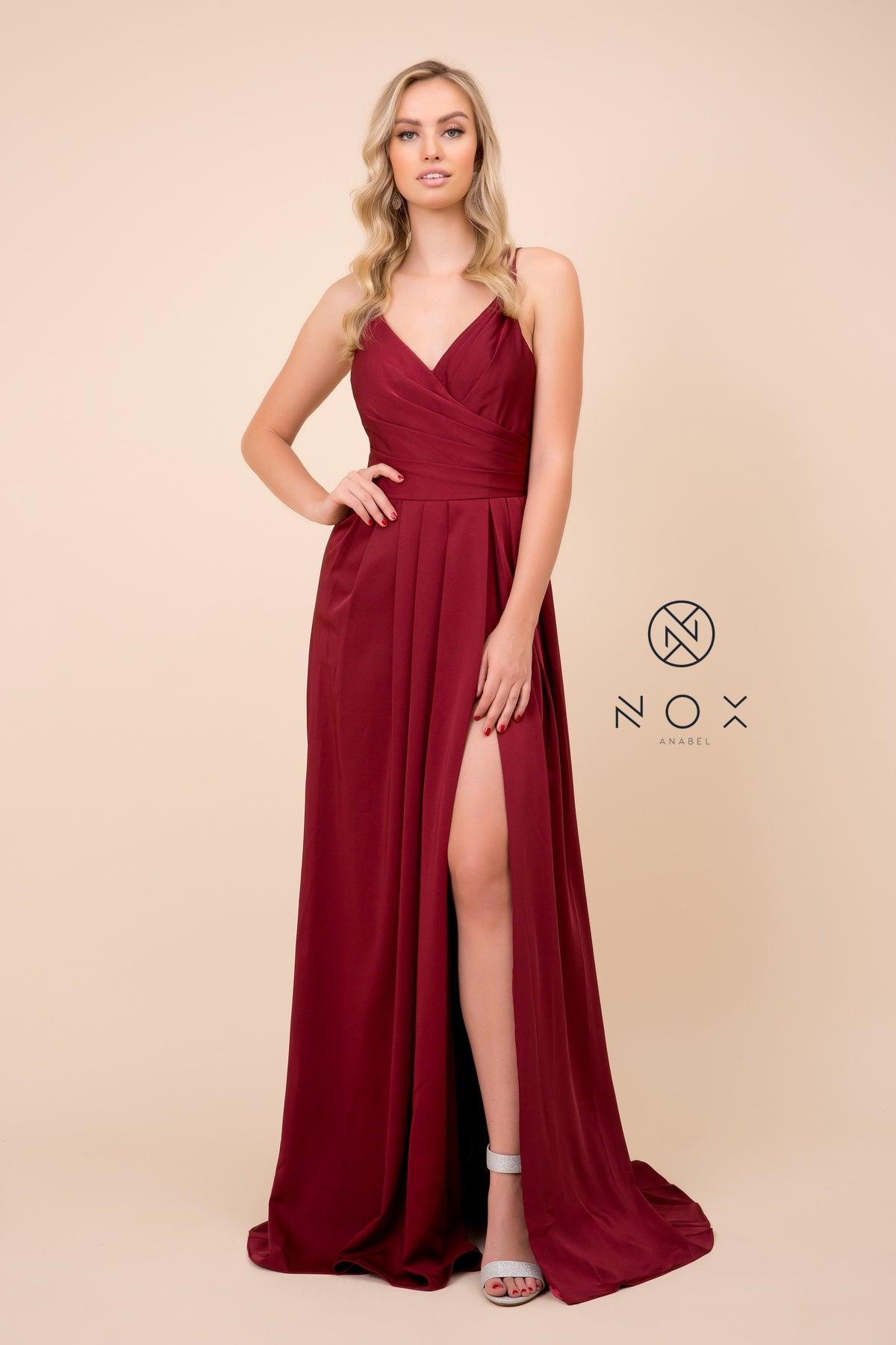 Long Sleeveless V Neck Open Back Formal Evening Gown - The Dress Outlet Nox Anabel