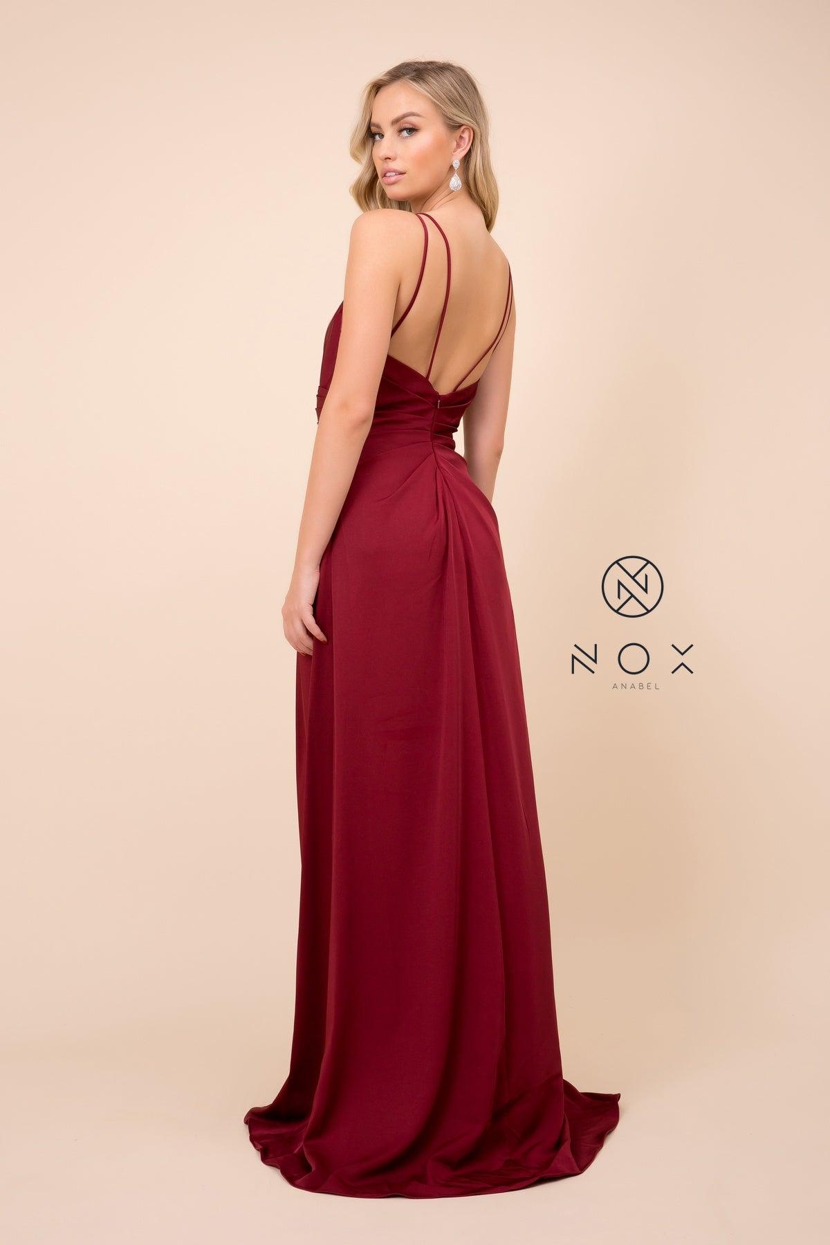 Long Sleeveless V Neck Open Back Formal Evening Gown - The Dress Outlet Nox Anabel