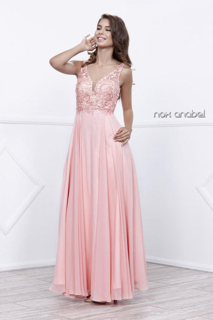 Long Sleeveless V Neck Prom Dress Evening Gown - The Dress Outlet Nox Anabel