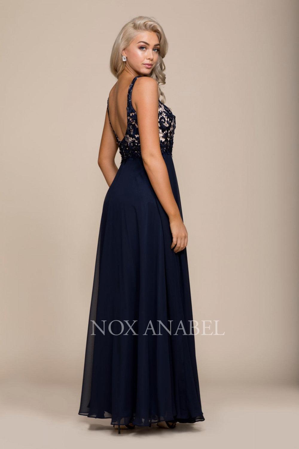 Long Sleeveless V Neck Prom Dress Evening Gown - The Dress Outlet Nox Anabel