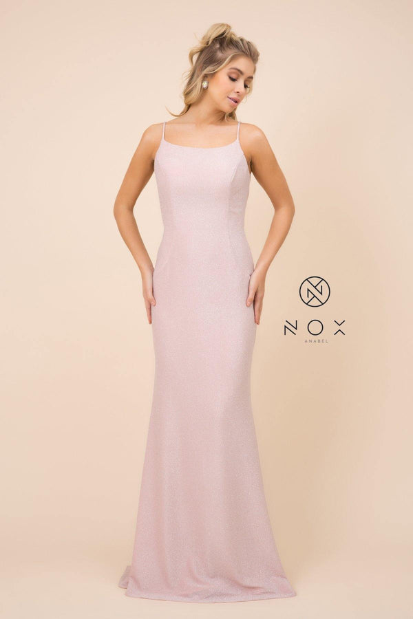 Long Spaghetti Strap Formal Glitter Prom Dress