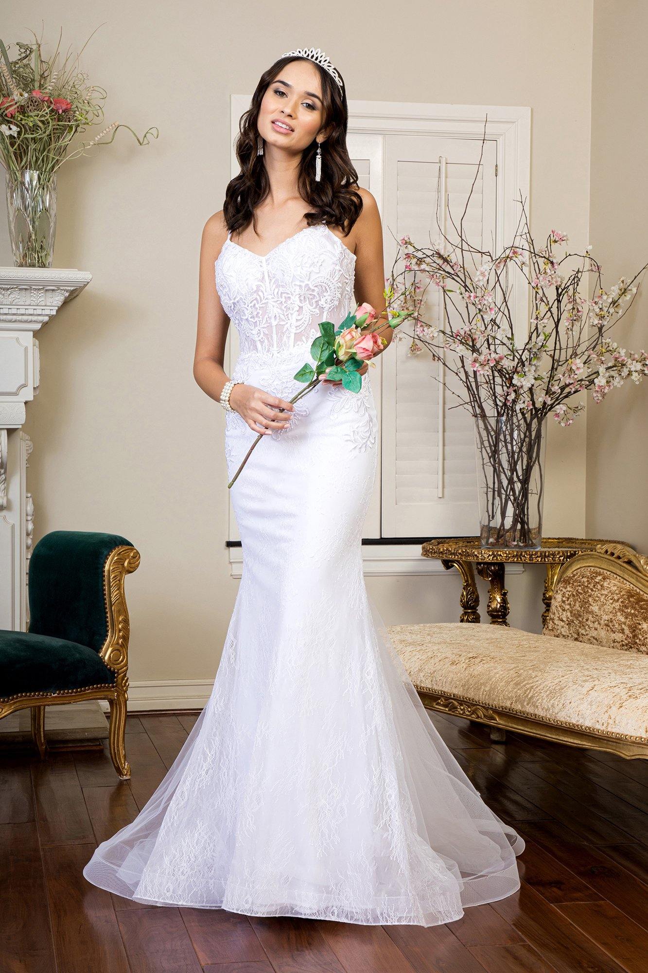 Long Spaghetti Strap Mermaid Wedding Gown - White / 5XL Long Spaghetti Strap Mermaid Wedding Gown - White / 5XL