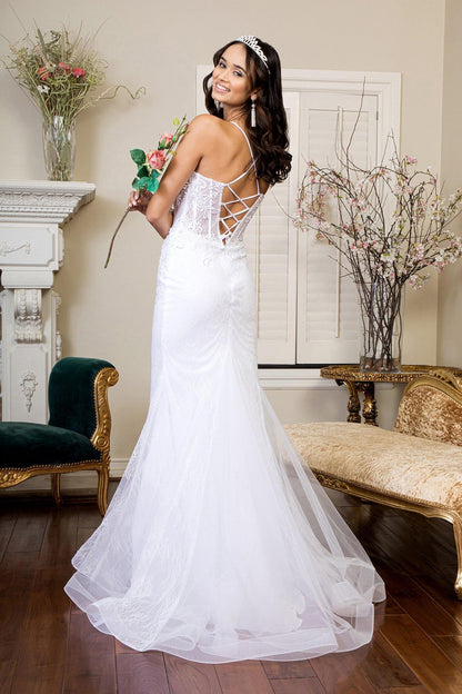 Long Spaghetti Strap Mermaid Wedding Gown - The Dress Outlet
