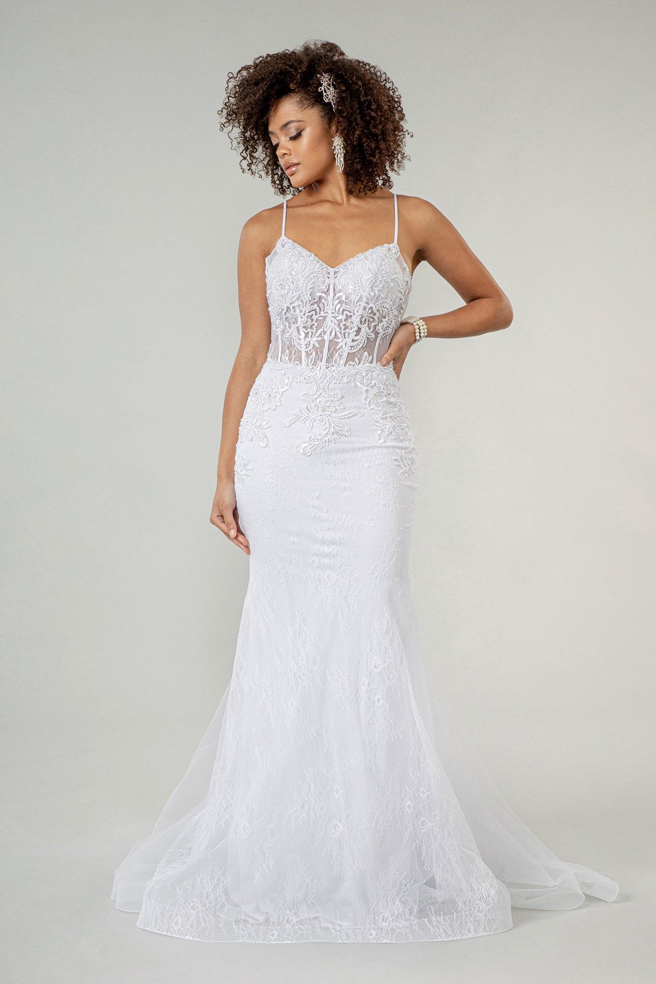 Long Spaghetti Strap Mermaid Wedding Gown - The Dress Outlet