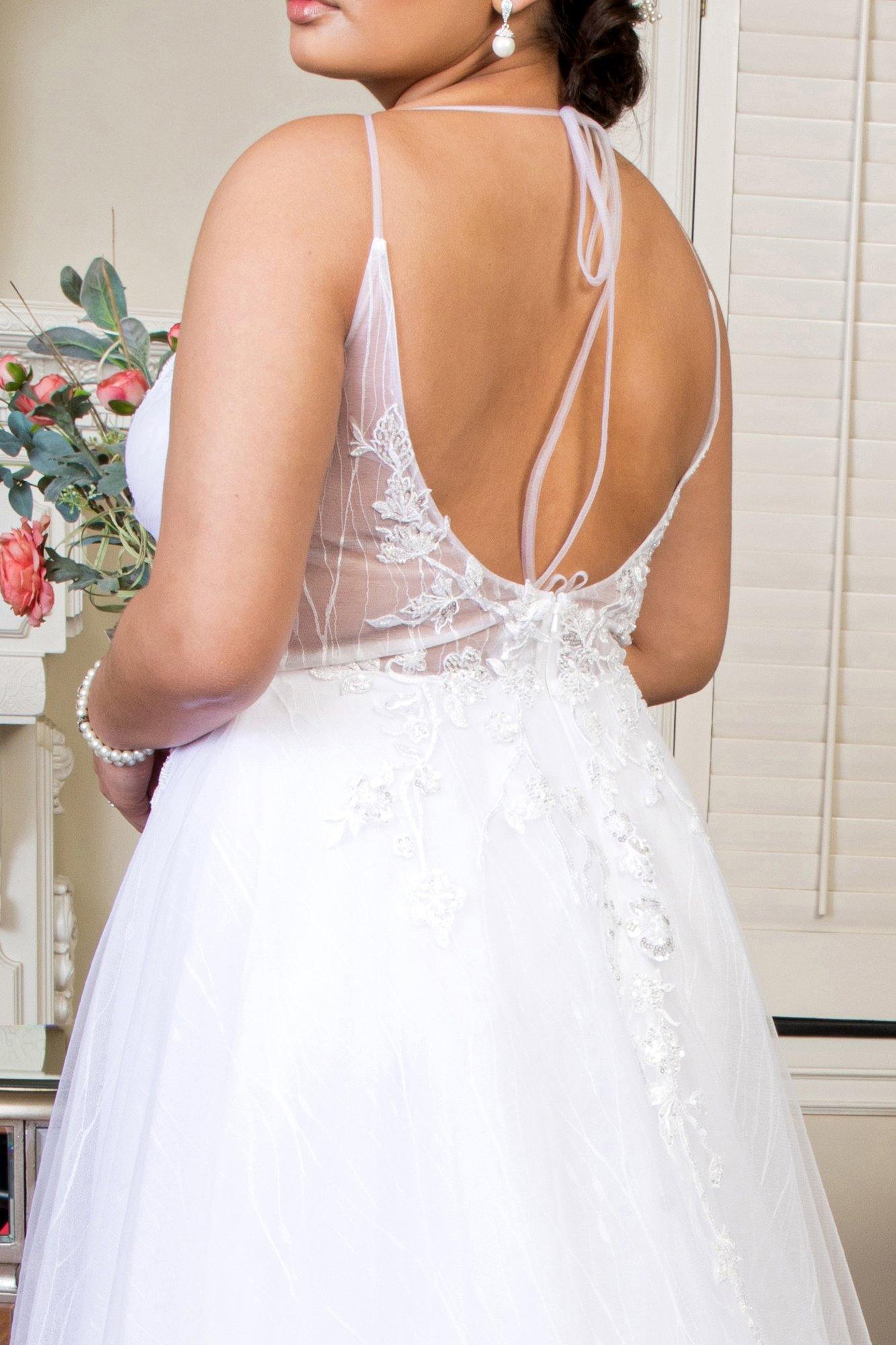 Long Spaghetti Strap Sheer Bodice Wedding Gown
