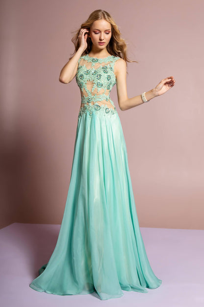 Long Strapless Beaded Chiffon Prom Formal Dress - The Dress Outlet Elizabeth K