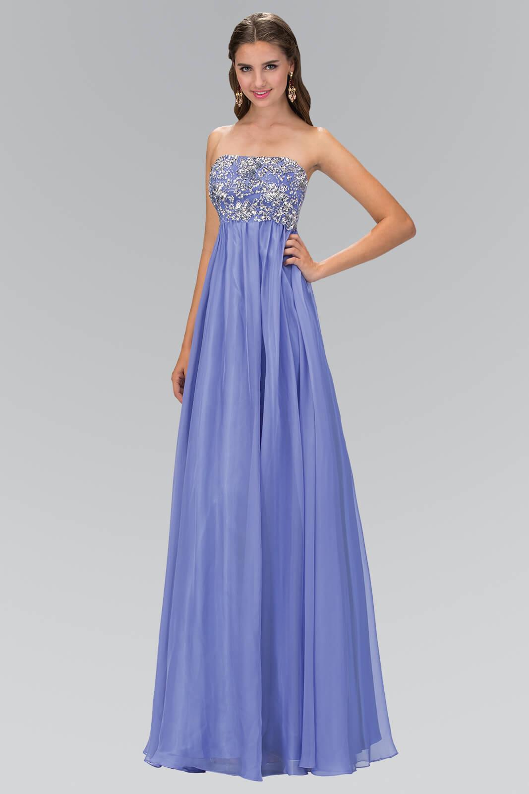 Long Strapless Chiffon Prom Formal Dress