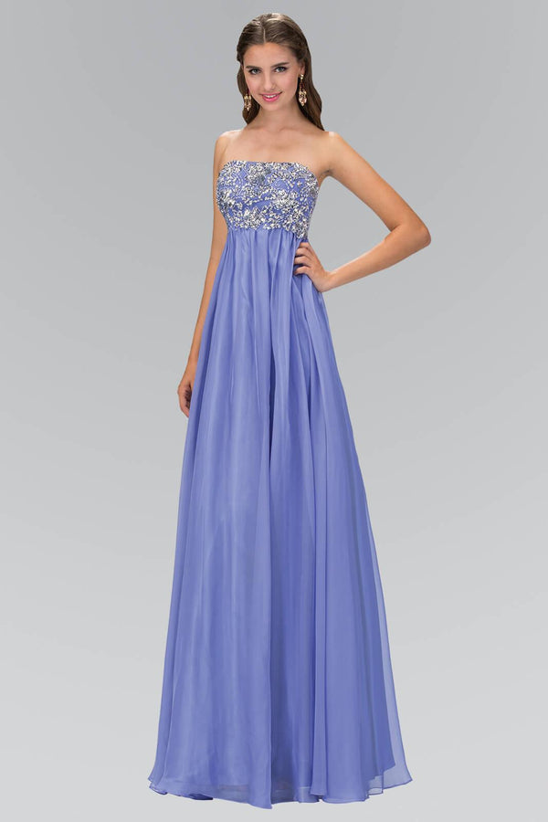 Long Strapless Chiffon Prom Formal Dress