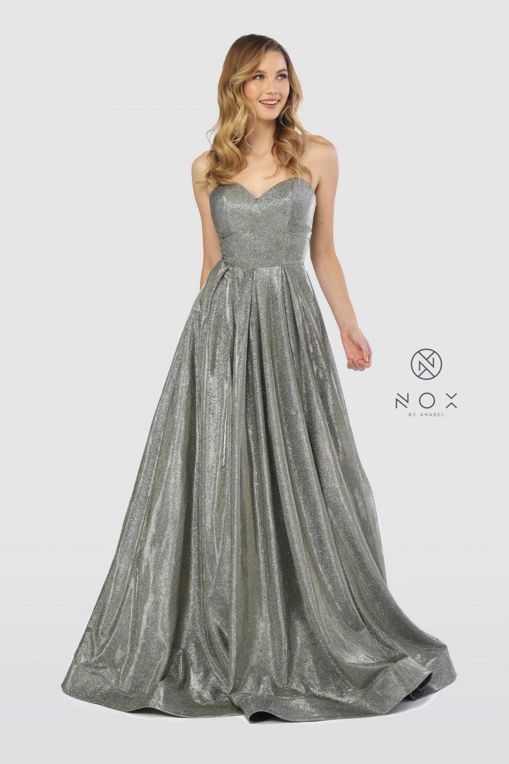 Long Strapless Metallic Prom Long Dress Evening Gown - The Dress Outlet Nox Anabel