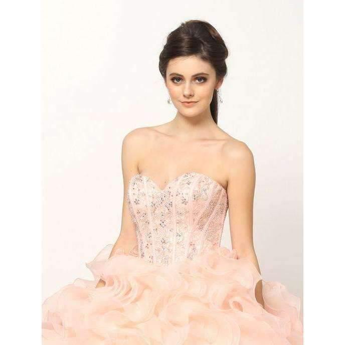 Long Strapless Quinceanera Ruffled Skirt Ball Gown - The Dress Outlet Juliet