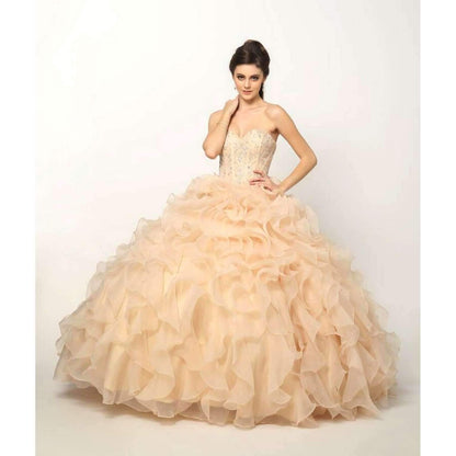 Long Strapless Quinceanera Ruffled Skirt Ball Gown - The Dress Outlet Juliet