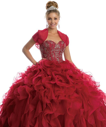 Long Strapless Quinceanera Ruffled Skirt Ball Gown - The Dress Outlet