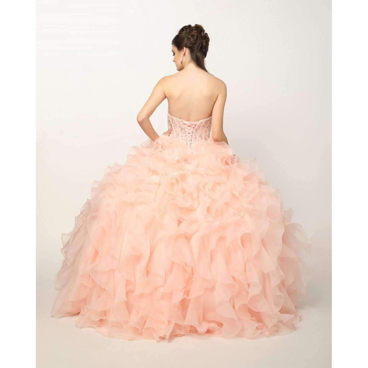 Long Strapless Quinceanera Ruffled Skirt Ball Gown - The Dress Outlet Juliet