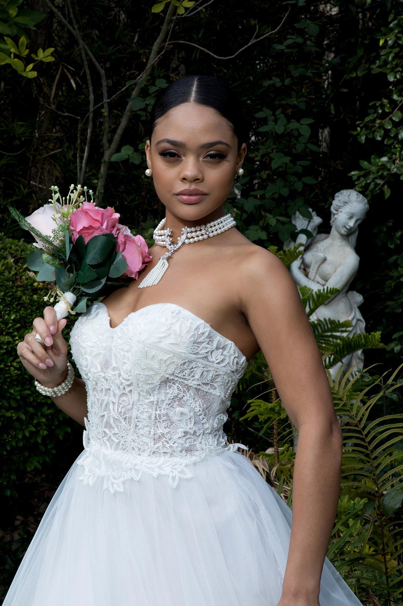 Long Strapless Sweetheart Beaded Lace Wedding Gown