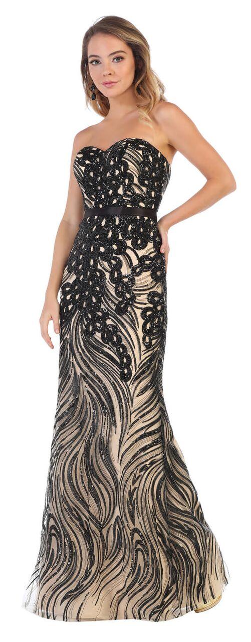 Long Strapless Sweetheart Beaded Plus Size Prom Dress - The Dress Outlet May Queen