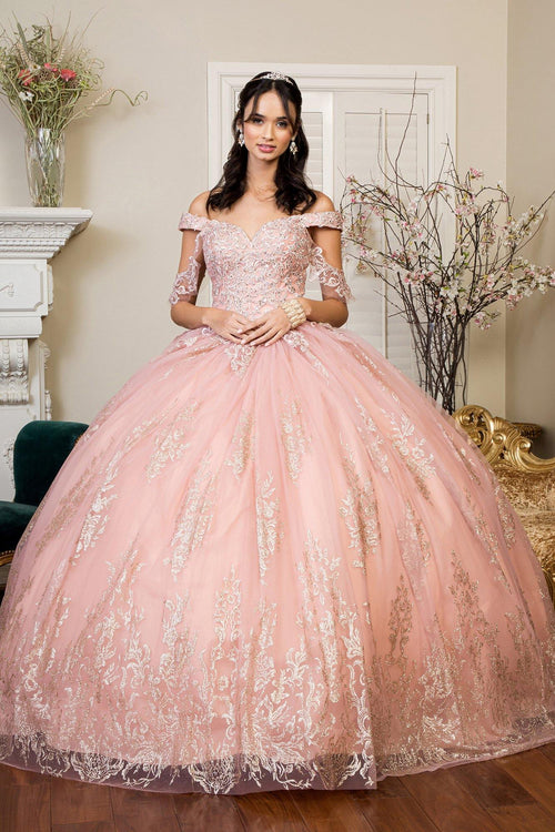 Long Sweet 16 Glitter Mesh Quinceanera Ball Gown - The Dress Outlet