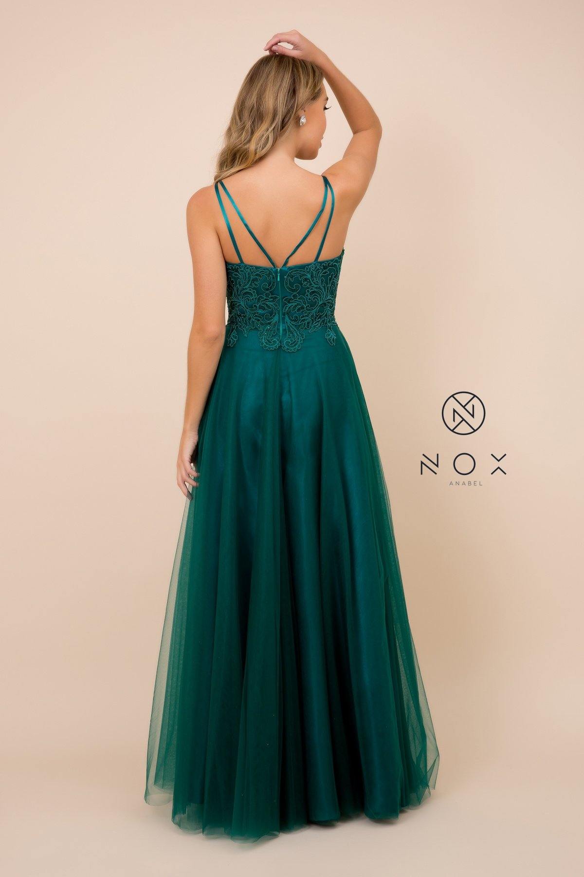 Long Tulle Embroidered Bodice Dress Prom Gown